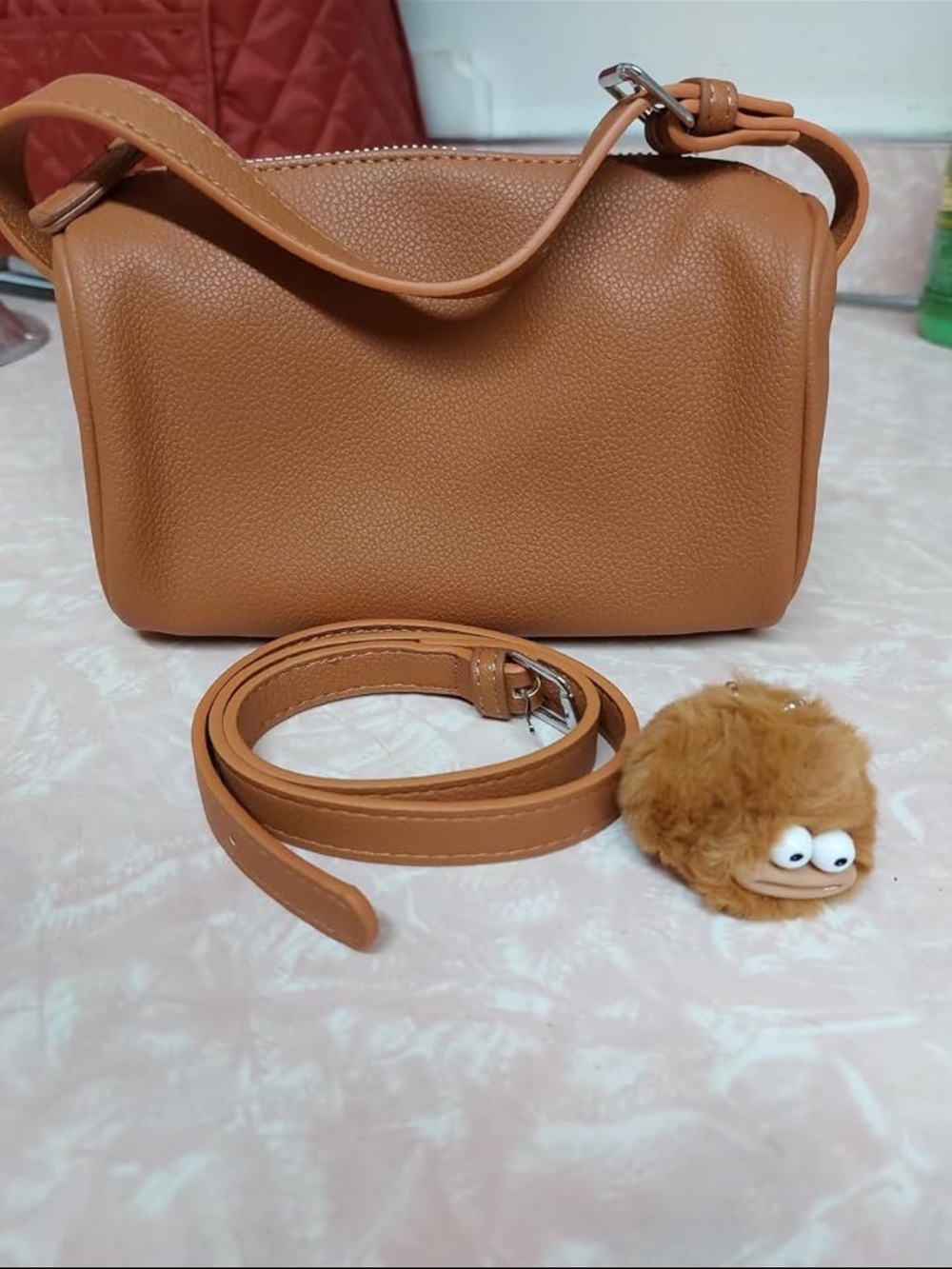 Brown Faux Leather Crossbody Bag with Removable Strap